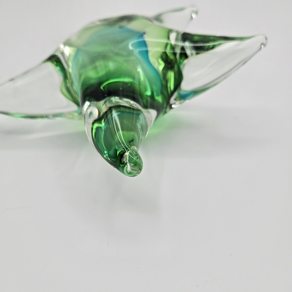 Hand Blown Starfish Glass Paperweight Green Clear Thick Heavy 2.6lb - Picture 5 of 16